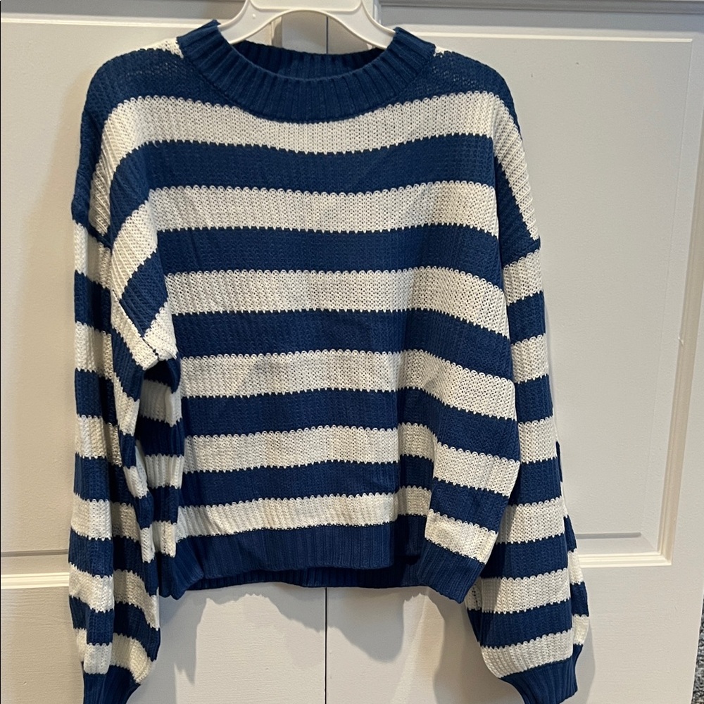 Striped Navy and White Women's Pullover Sweater